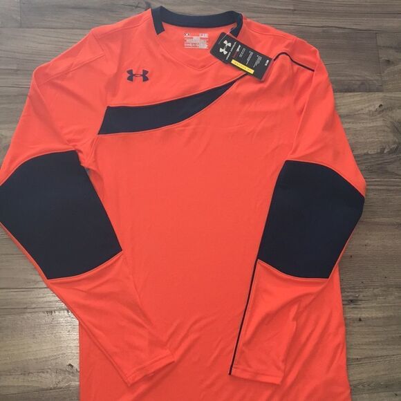 Under Armour Orange LS GK Goalie Jersey S Heatgear - Picture 1 of 2